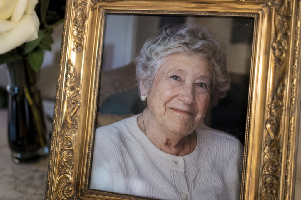 picture of elderly lady in a gold frame